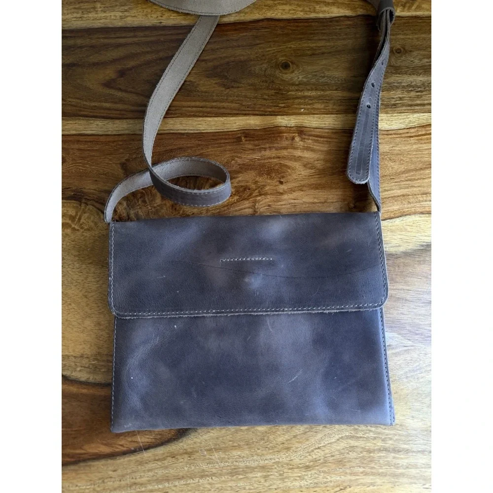 Hide And Drink Brown Leather Satchel Crossbody Purse Square Pocket Button Snap